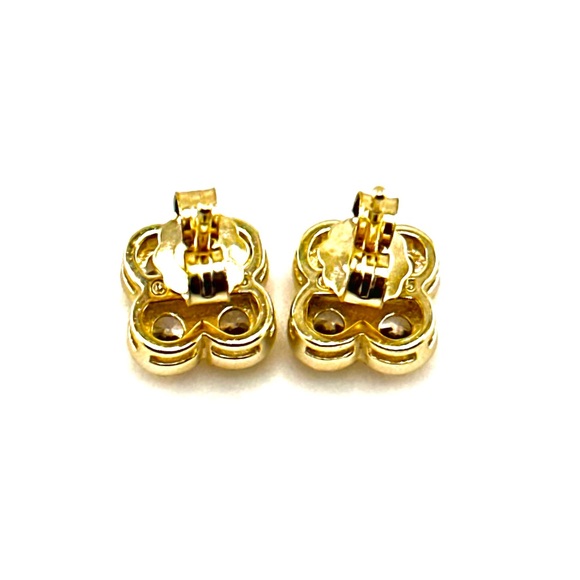 18K Gold Plated Over 925 Solid Sterling Silver Luxury Clover 4 Stud Earrings - Picture 5 of 6